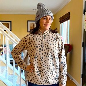 Lands’ End Animal Print Quarter Zip Fleece Women's Medium Petite